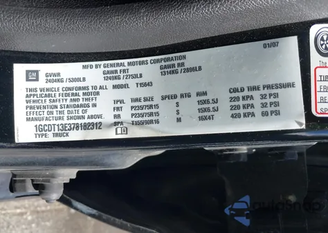 2007 Chevrolet Colorado Lt из США, поврежденный, VIN 1GCDT13E378182312